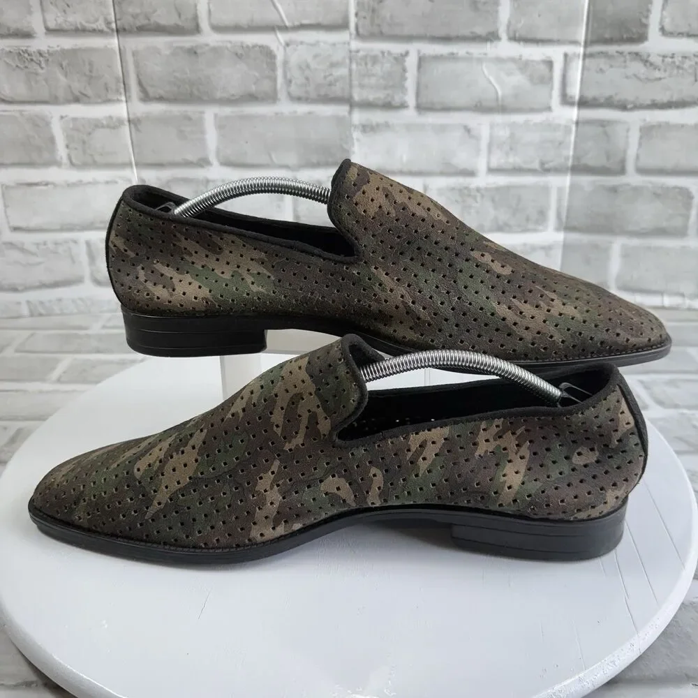 Karl Lagerfeld Paris Men's Size 13 Camouflage Green Leather Perforated Loafers